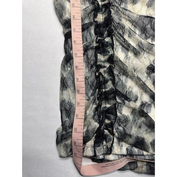 AB Studio Sheer Black Lace Ruched Top Size L Romantic Ruffle Mesh Overlay Goth - Picture 5 of 5